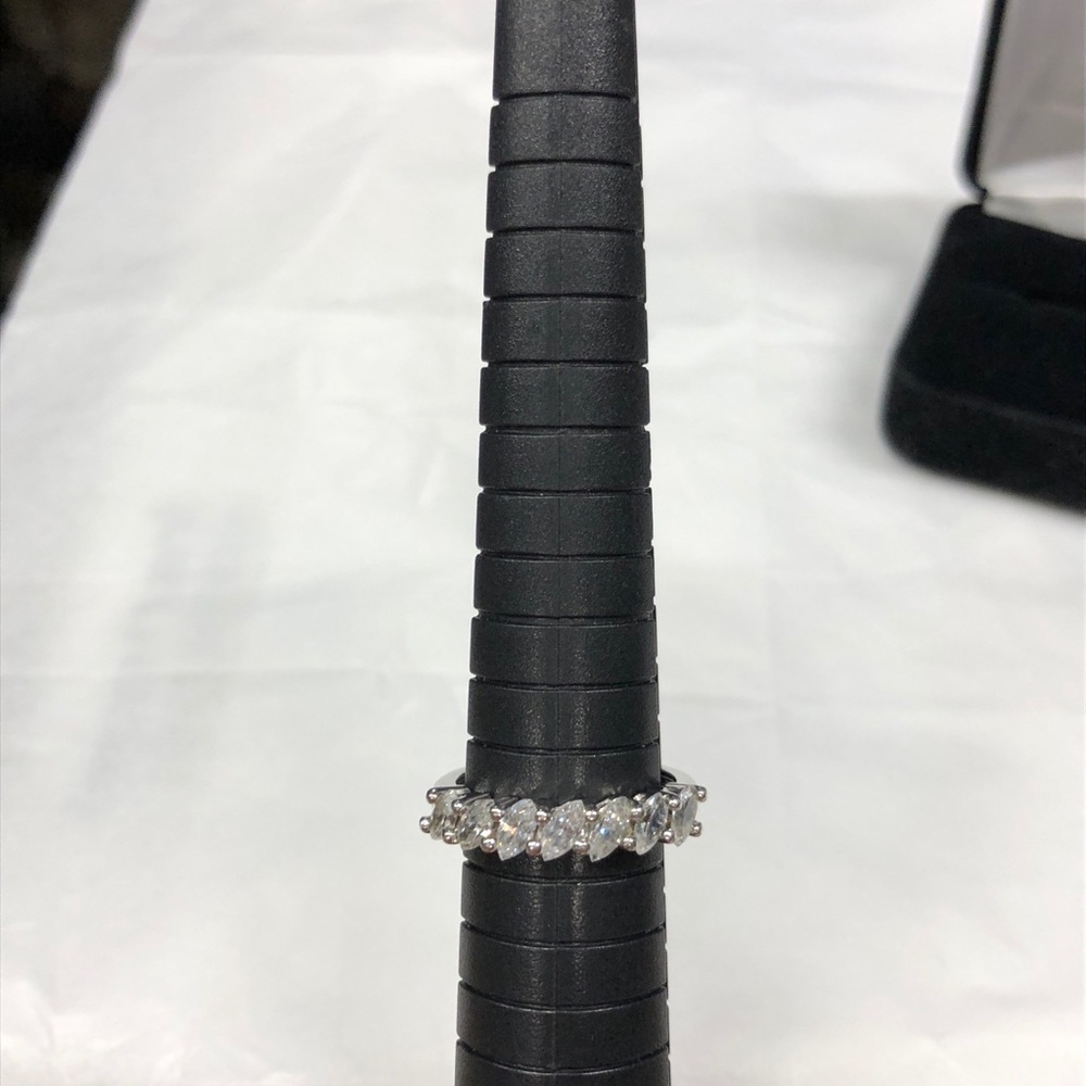 Diamonique Sterling Silver Marquise CZ Half Eternity Ring size 6.25 - Picture 11 of 12
